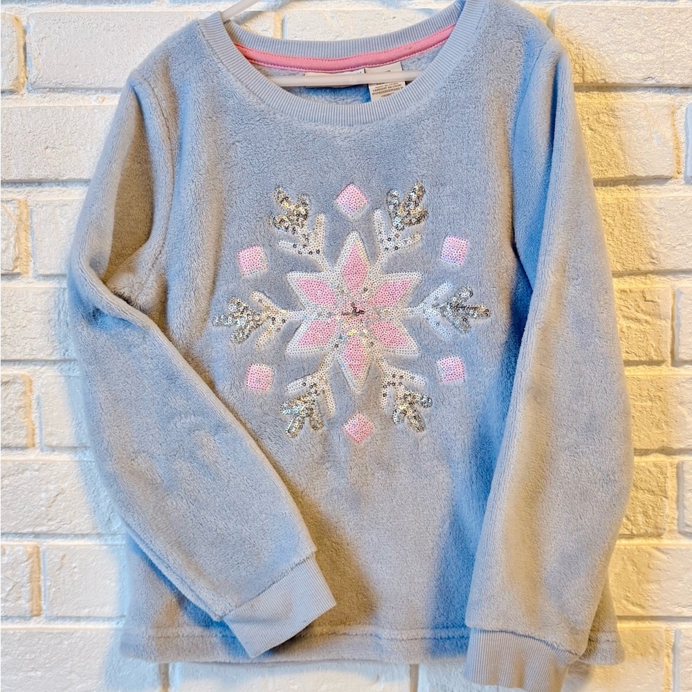 Cynthia Rowley- Girls Light Blue Cozy Fleece Snowflake Pullover